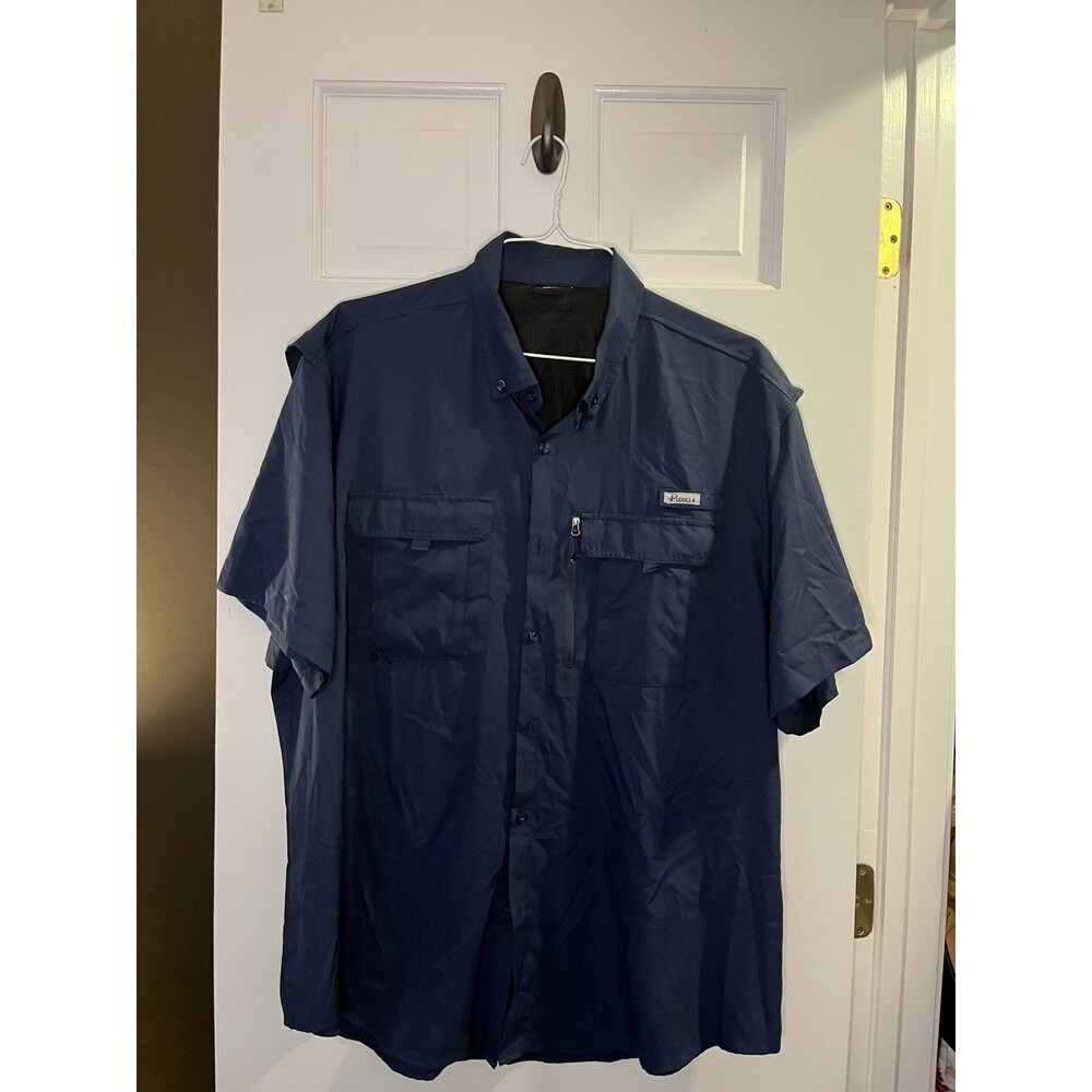 Pudolla Fishing Shirt Men XXL Navy Blue Short Sleeve Vented Performance